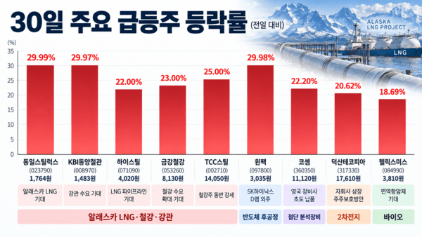 [오늘의 특징주] 동일스틸럭스·KBI동양철관 급등...알래스카 LNG 기대에... - 뉴스 썸네일 이미지